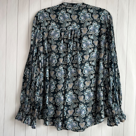 By Anthropologie size XL henley peasant blouse blue cotton long sleeve boho - Picture 9 of 15